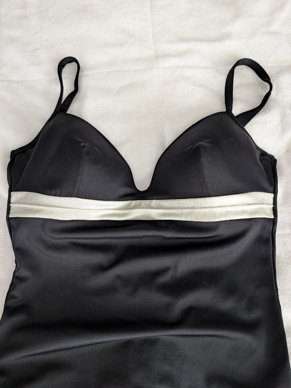 Satin Black Slip with Cream Underbust Band